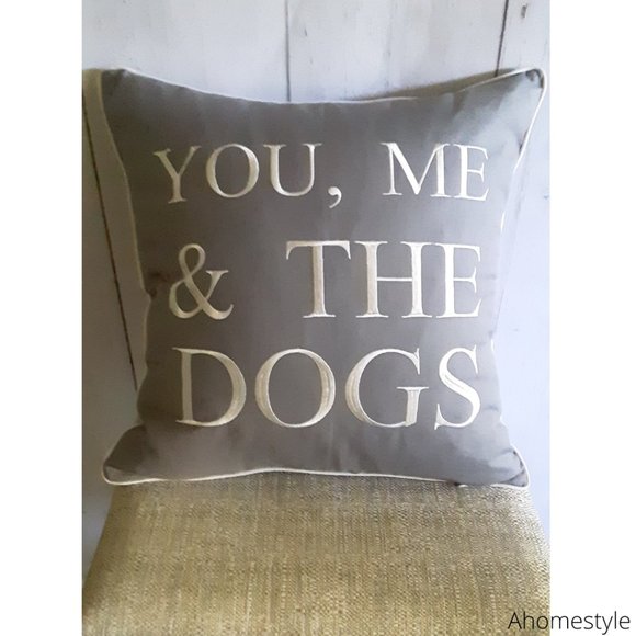 💕Decorative You, Me & The Dogs Light Grey Throw Pillow - Picture 2 of 6